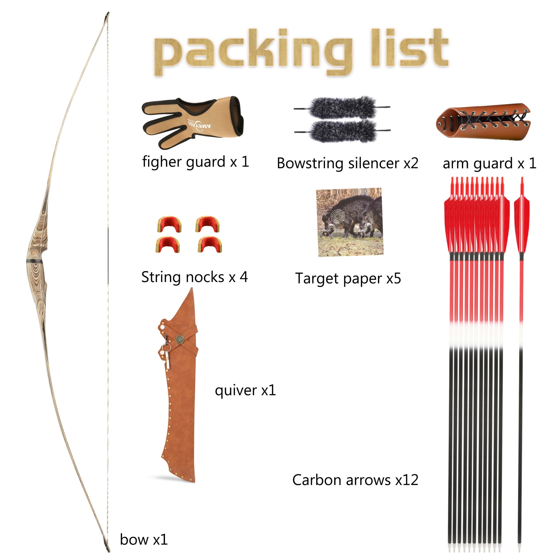 AME ARCHERY 60/62/64inch Takedown Longbow 20-50lbs RH/LH