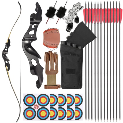 BLACK HUNTER 60" Hunting Recurve Bow 20–55lbs Metal Kit