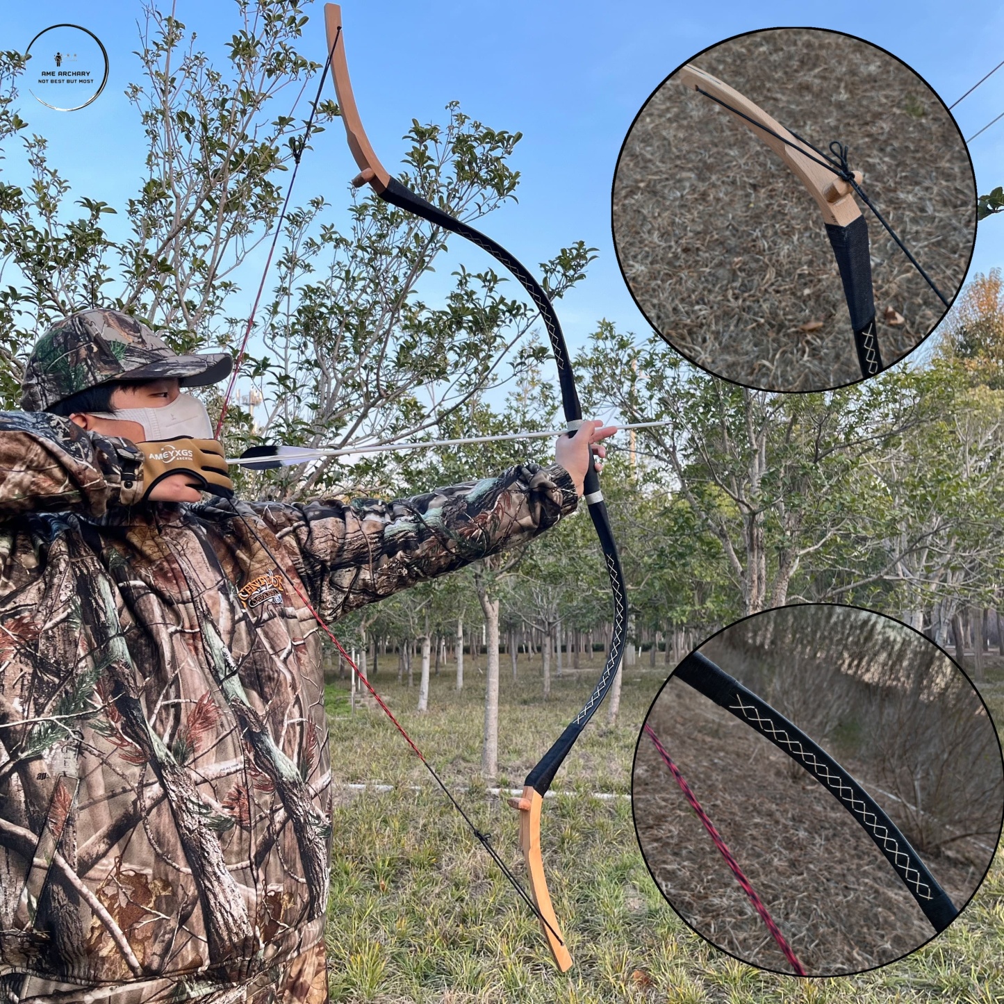 64'' Traditional Longbow Set 20-45lbs Wooden Arrow Kit