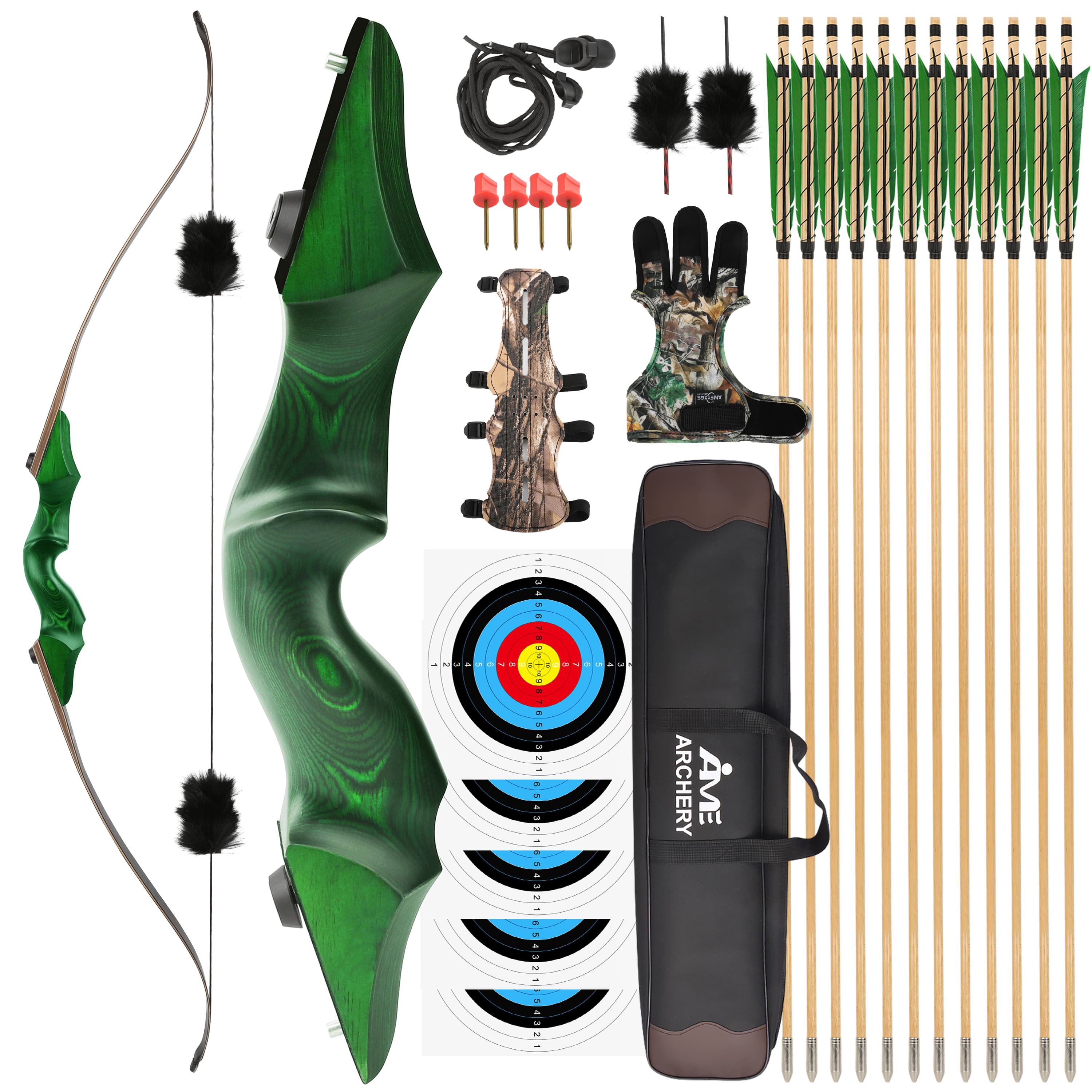 Black Hunter 60'' Archery Wooden Recurve Bow Kit 20-60lbs