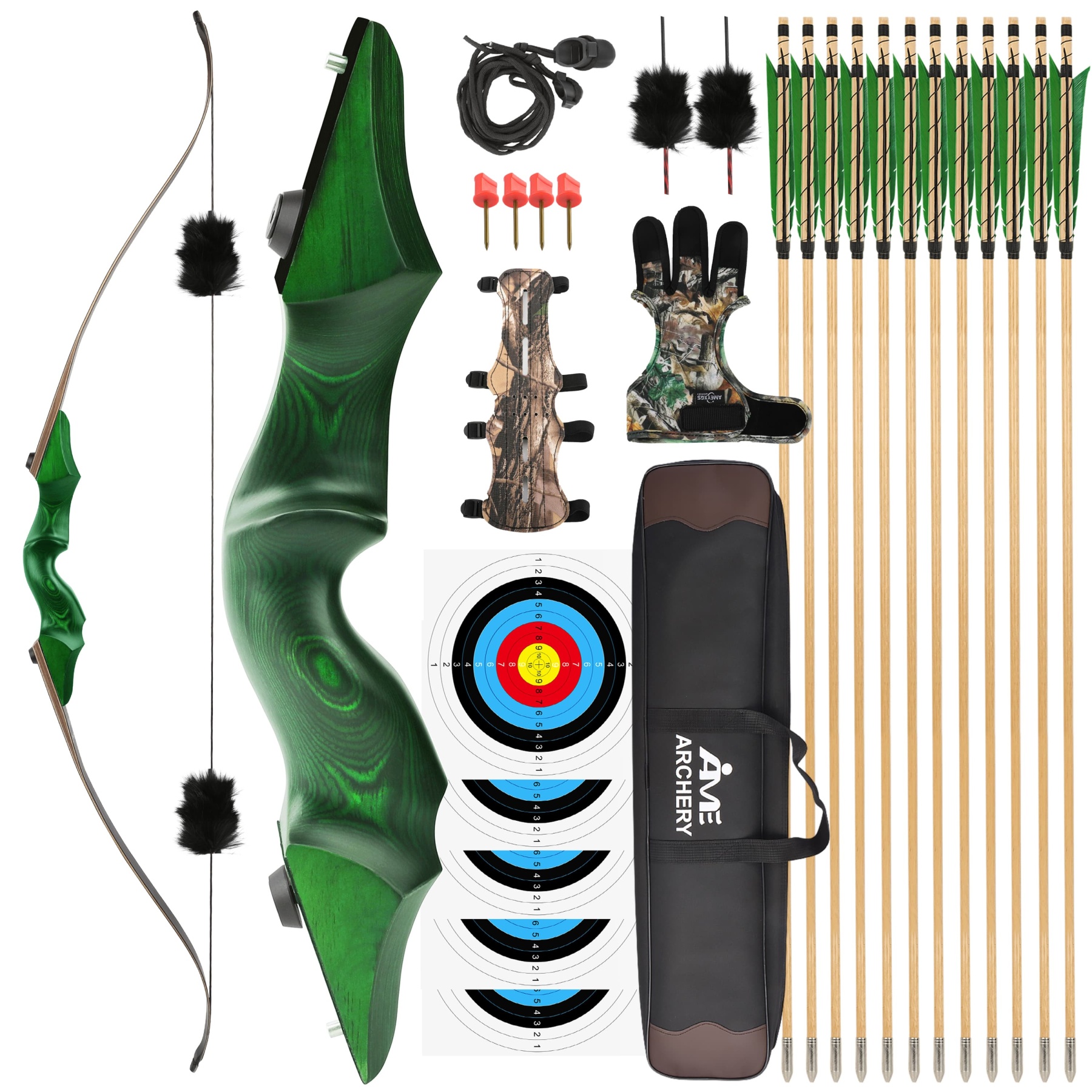 Black Hunter 60'' Archery Wooden Recurve Bow Kit 20-60lbs