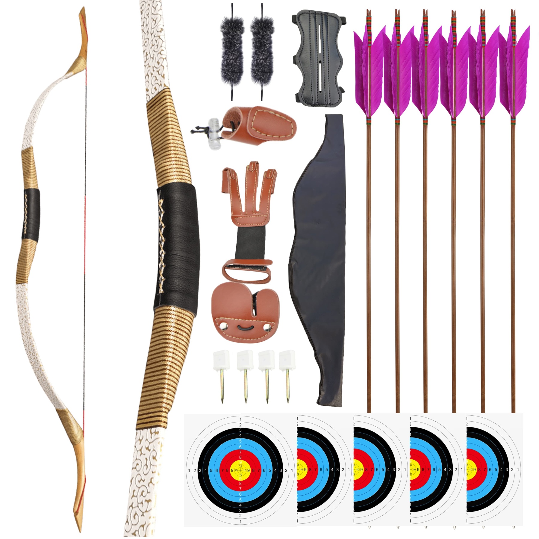 Traditional Mongolian Recurve Bow Kit 25–55lbs Wooden Archery
