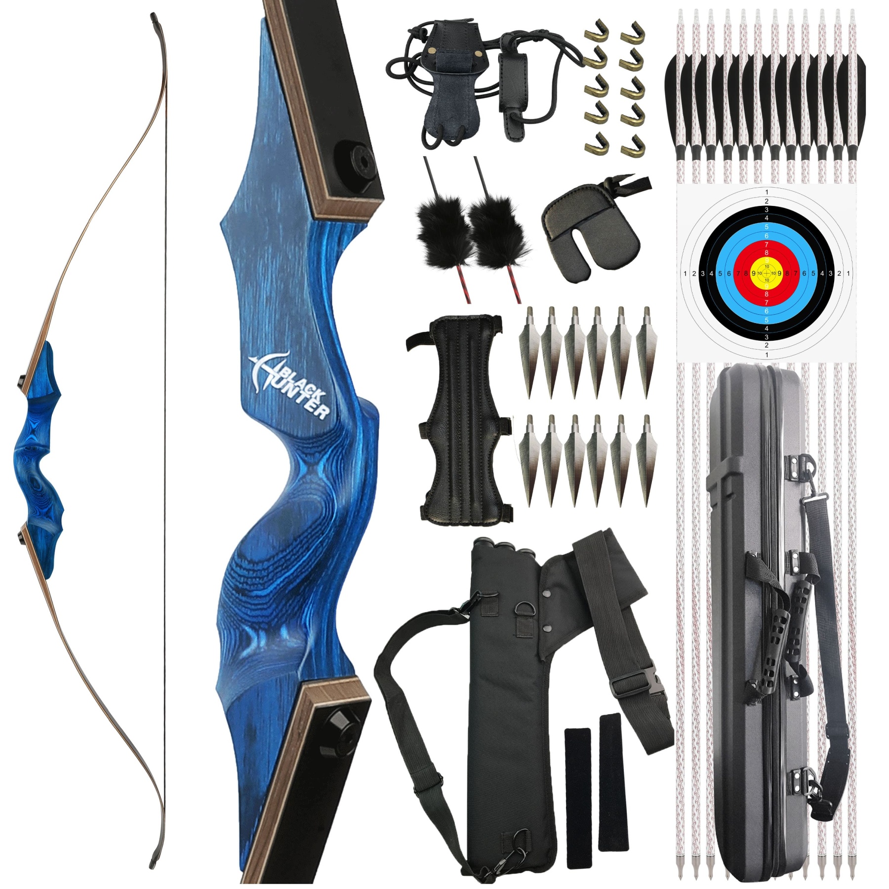 Black Hunter Recurve Bow and Arrows Set 20-60lbs LH RH