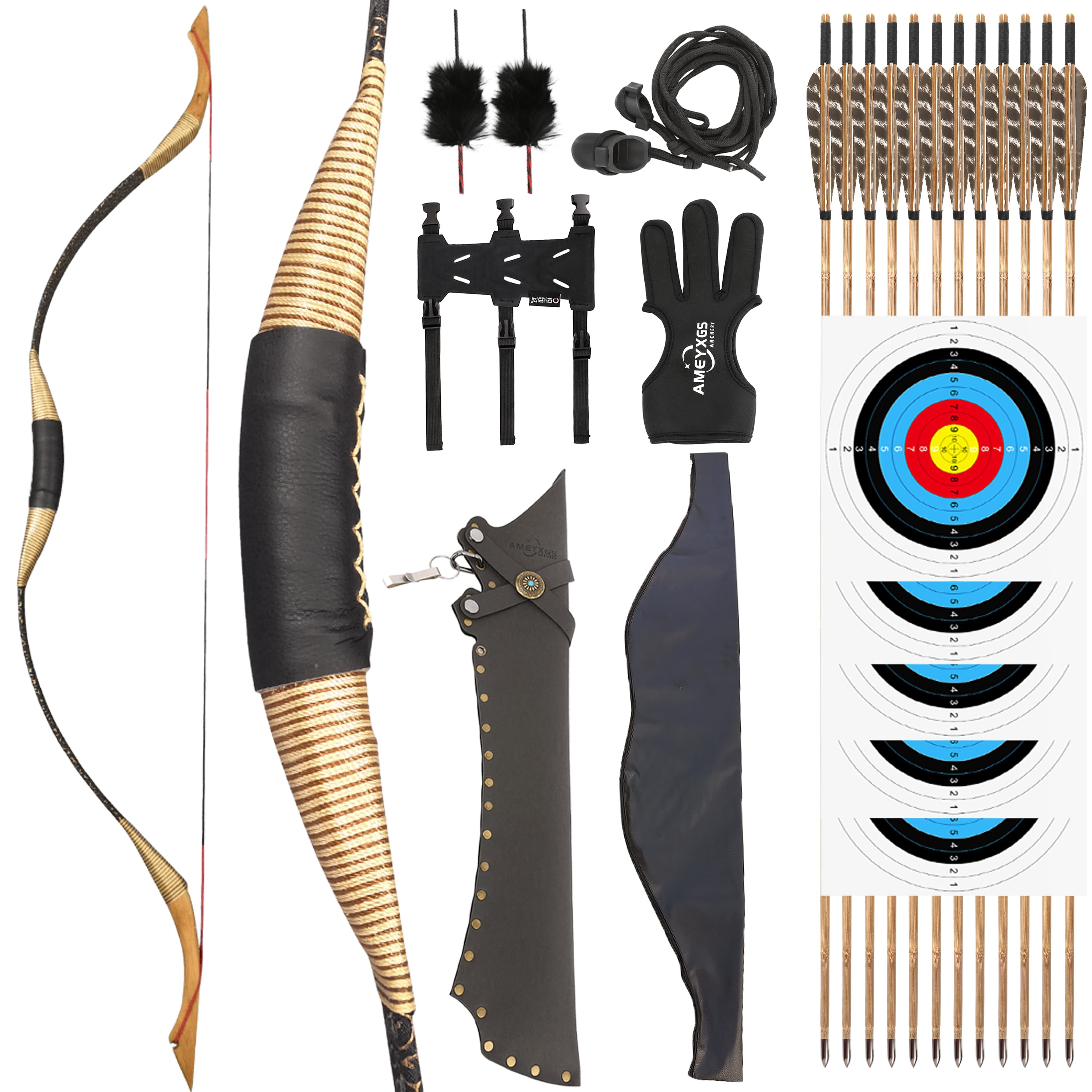 Traditional Mongolian Recurve Bow Kit 25–55lbs Wooden