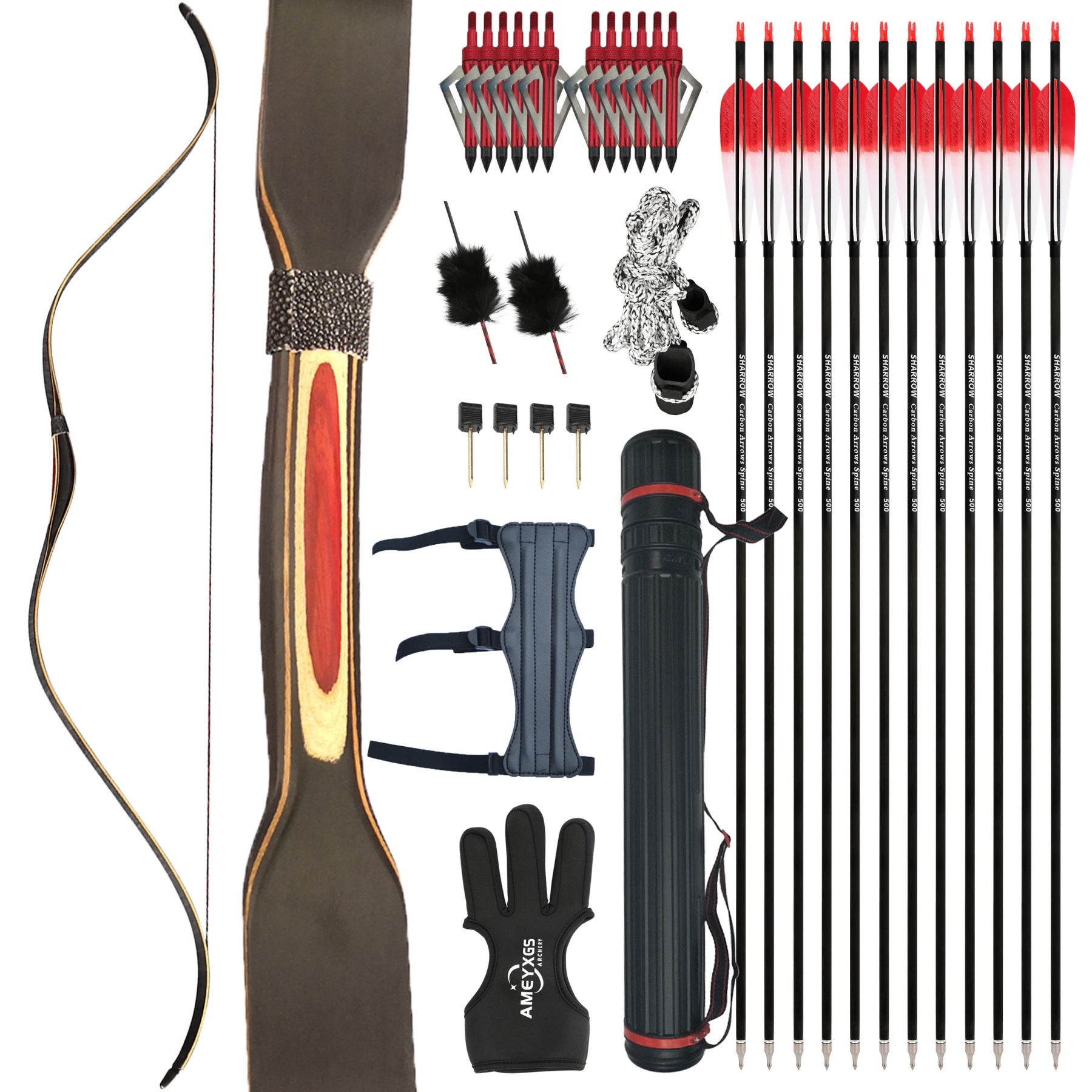 20-35LBS Archery Traditional Bow Set RH LH Hunting Longbow for Target Practice