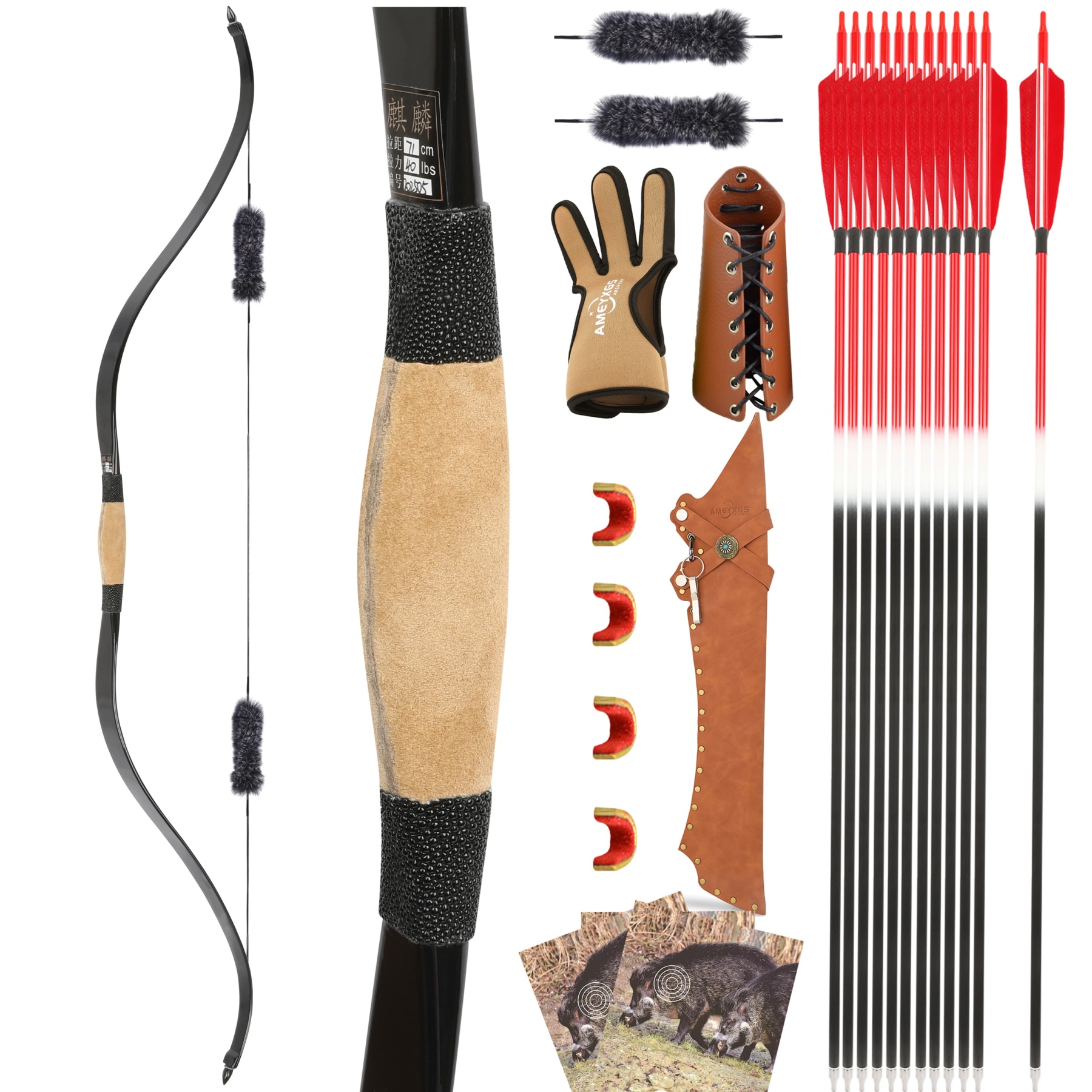 52"Longbow 15-95lbs Archery Traditional Bow Set RH LH