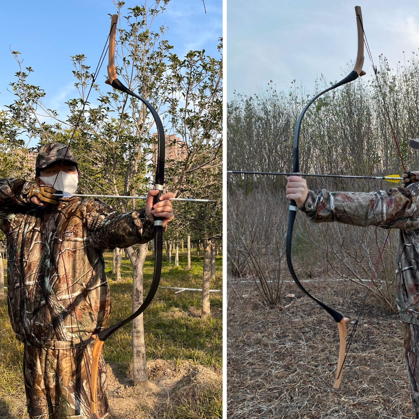 64'' Traditional Longbow Set 20-45lbs Wooden Arrow Kit