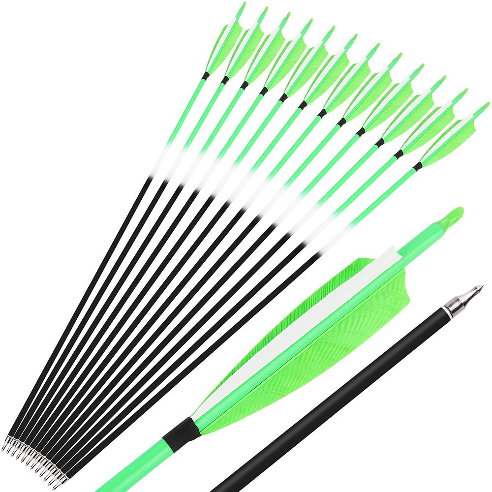 AME ARCHERY Fluorescent Green Mixed Carbon Arrows – Spine 500 (12pcs)