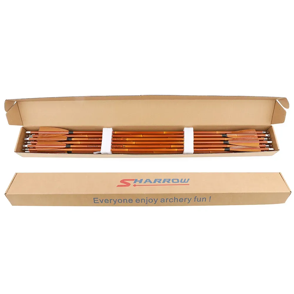 12 pcs SHARROW 500 Spine Carbon Bamboo Arrows with 4" Brown Feathers