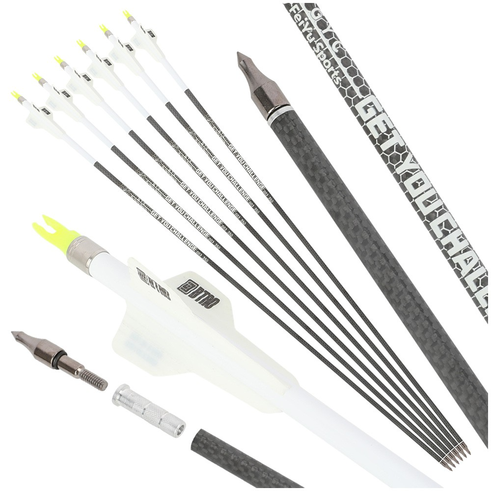 12pcs 32" Pure Carbon Arrows 2.5" Rubber Vanes 250-400 Spine