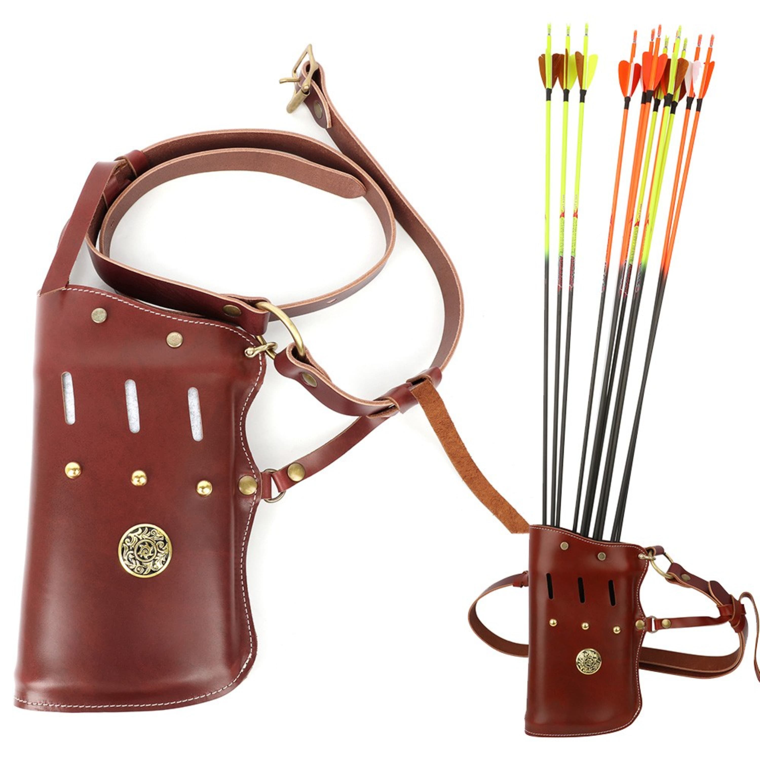 Brown Cowhide Traditional Archery Arrow Quiver Case