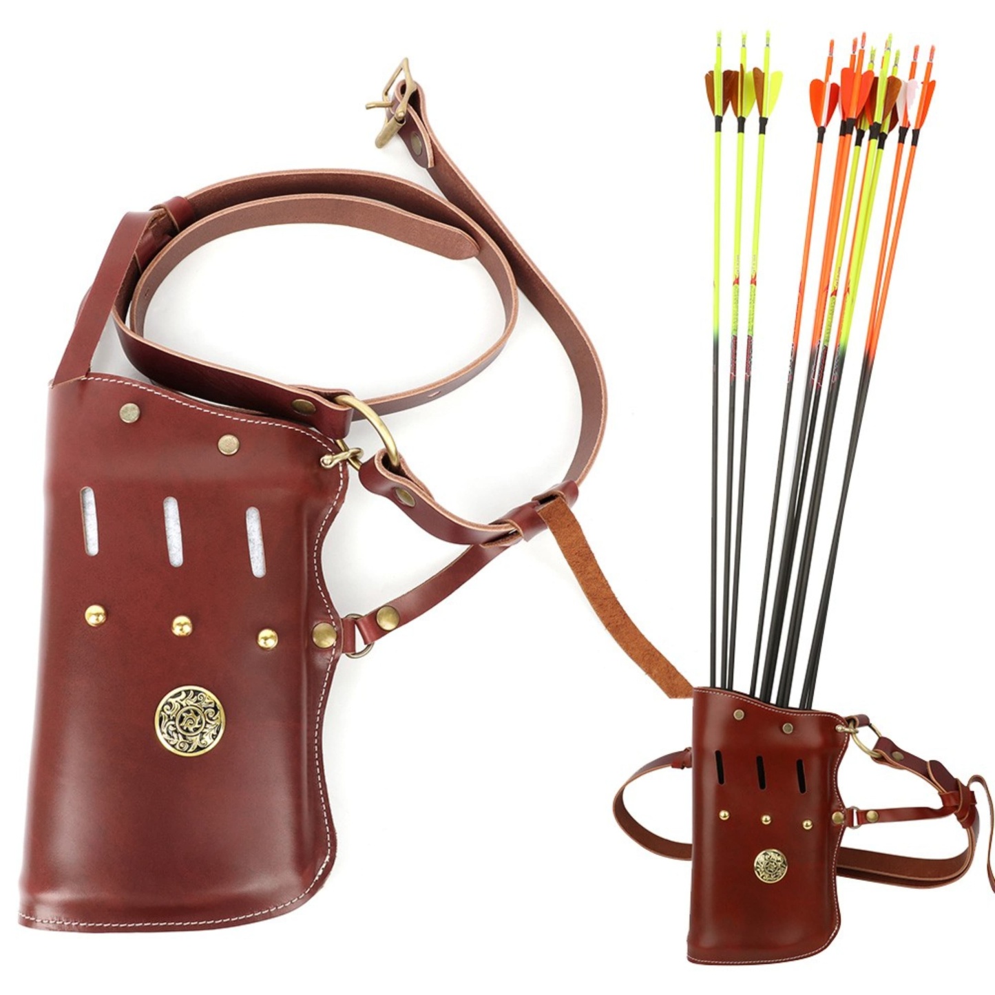 Brown Cowhide Traditional Archery Arrow Quiver Case