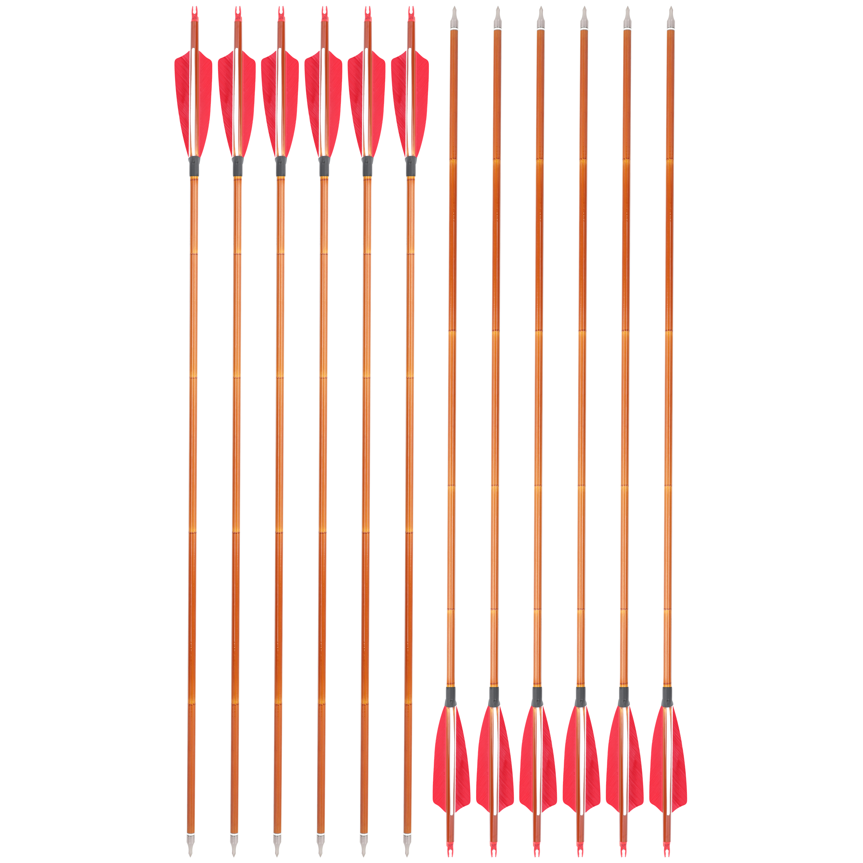AME ARCHERY 500 Spine Bamboo-Pattern Mixed Carbon Arrows (2 Red 1 White Real Feather, 12pcs)