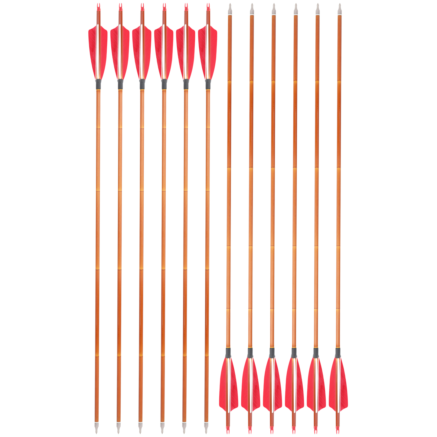 AME ARCHERY 500 Spine Bamboo-Pattern Mixed Carbon Arrows (2 Red 1 White Real Feather, 12pcs)