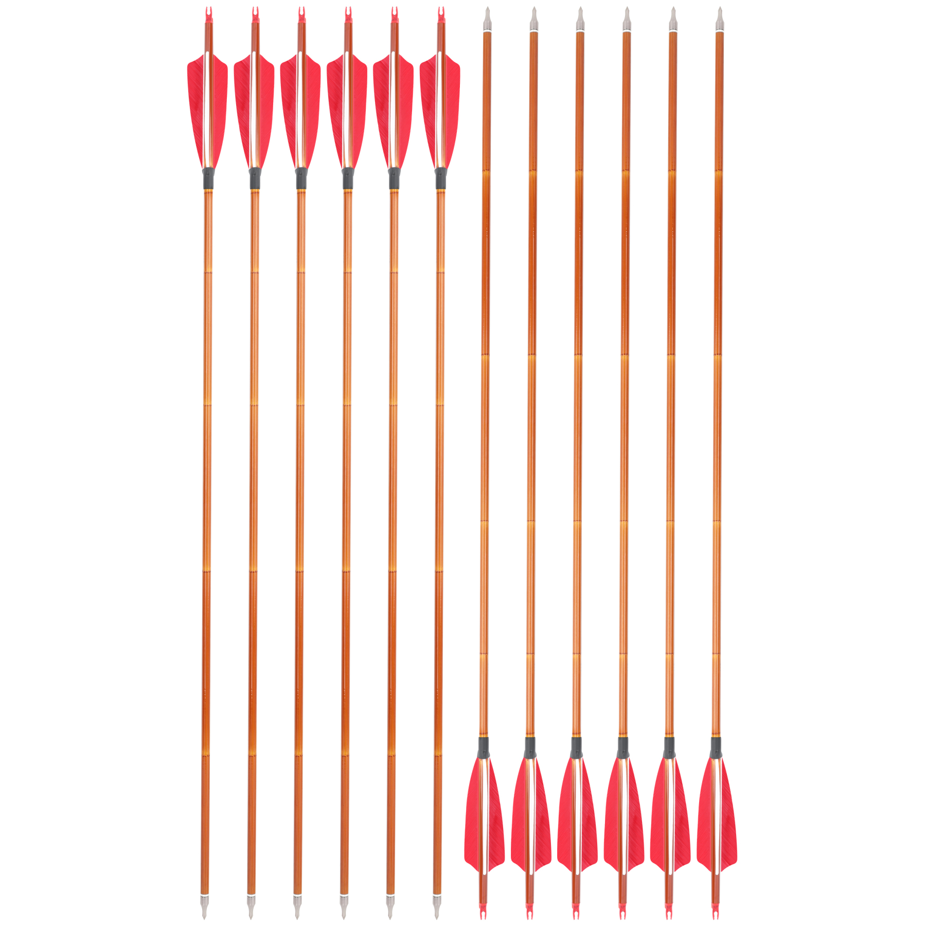 AME ARCHERY 500 Spine Bamboo-Pattern Mixed Carbon Arrows (2 Red 1 White Real Feather, 12pcs)