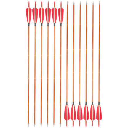 AME ARCHERY 500 Spine Bamboo-Pattern Mixed Carbon Arrows (2 Red 1 White Real Feather, 12pcs)