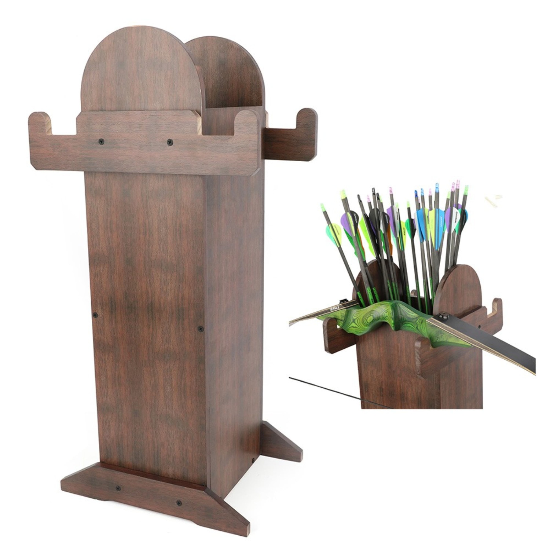 Traditional Wooden Archery Bow Stand Quiver Holder