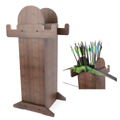 Traditional Wooden Archery Bow Stand Quiver Holder