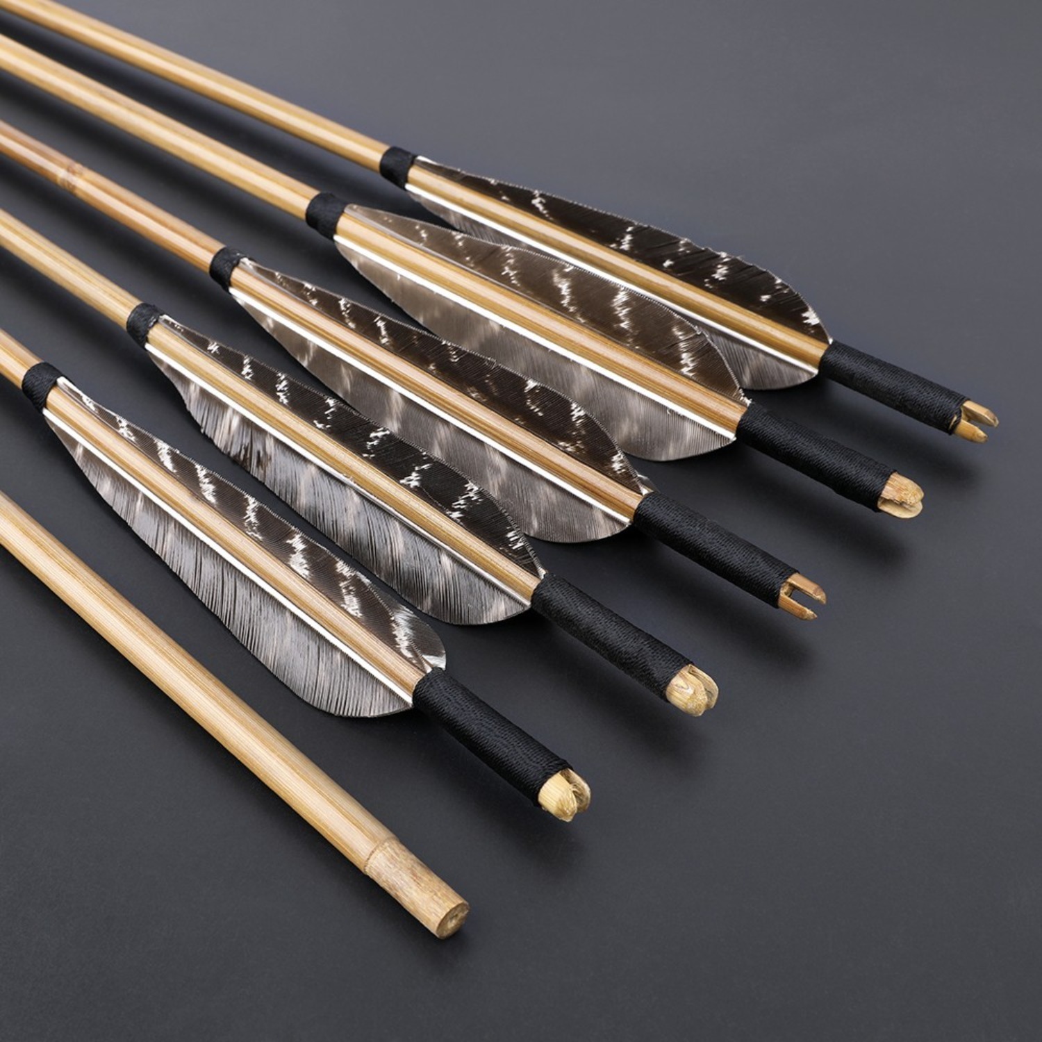 12pcs Handcrafted Bamboo Arrows 5" Feather Longbow Recurve Bow