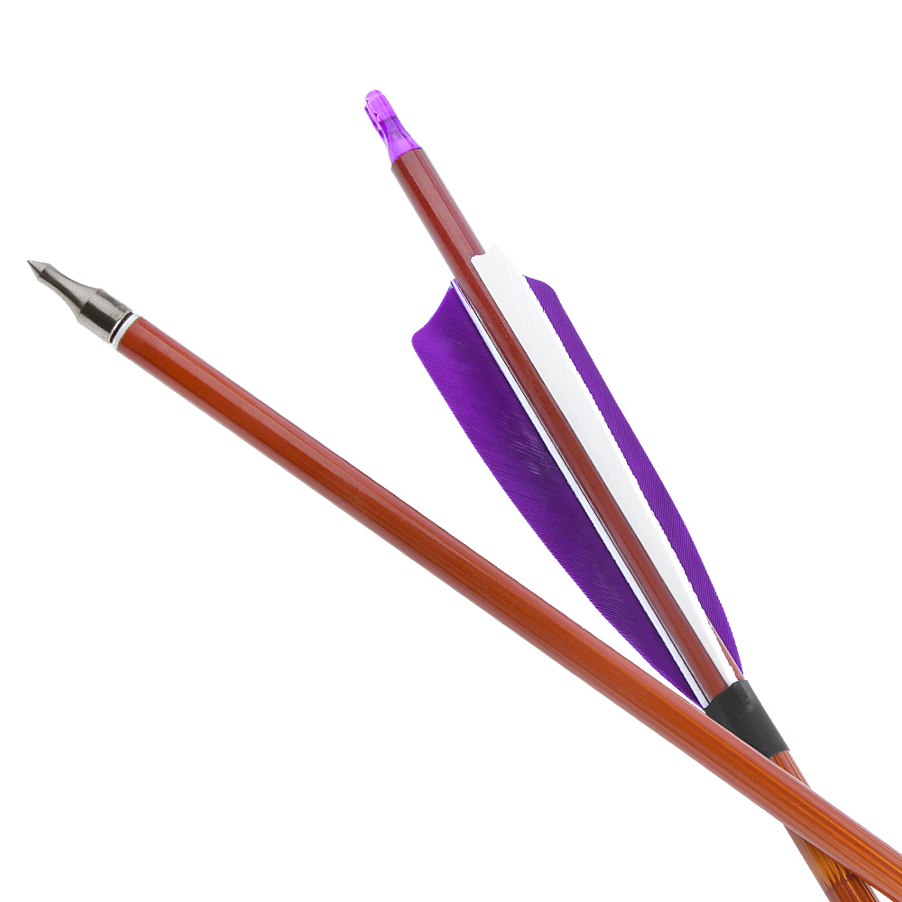 AME ARCHERY 500 Spine Bamboo-Pattern Mixed Carbon Arrows (2 Purple 1 White Real Feather, 12pcs)
