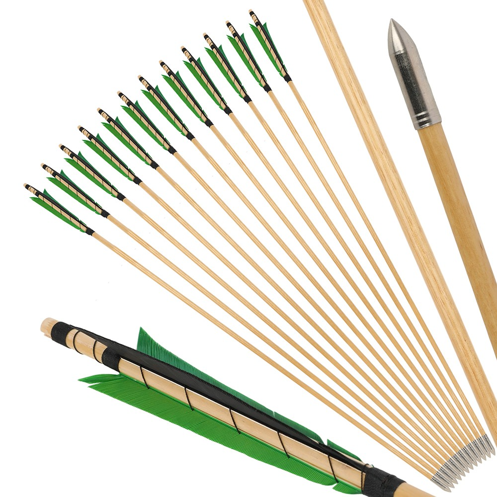 [Copy]AME ARCHERY 32" Traditional Wooden Arrow 8/9/10/11/12/13mm Turkey Feather(12pcs)
