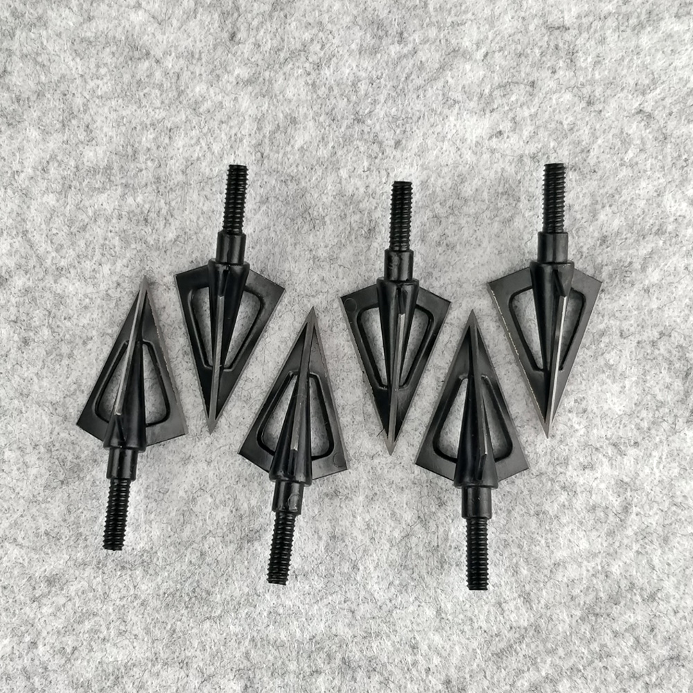 6 pcs Archery Hunting Arrowheads, 100 Grain, Stainless Steel, 3-Blade Design