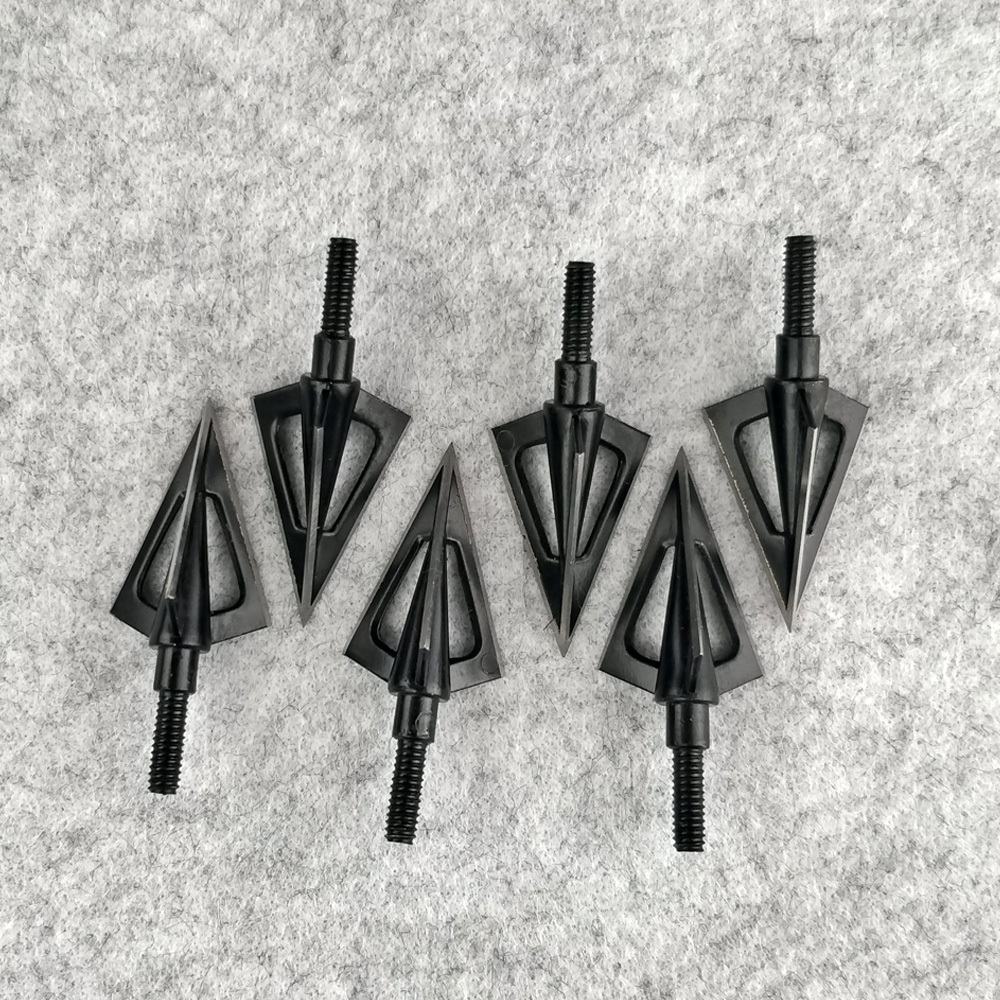 6 pcs Archery Hunting Arrowheads, 100 Grain, Stainless Steel, 3-Blade Design