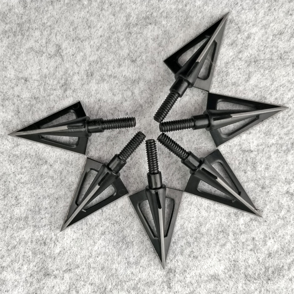 6 pcs Archery Hunting Arrowheads, 100 Grain, Stainless Steel, 3-Blade Design