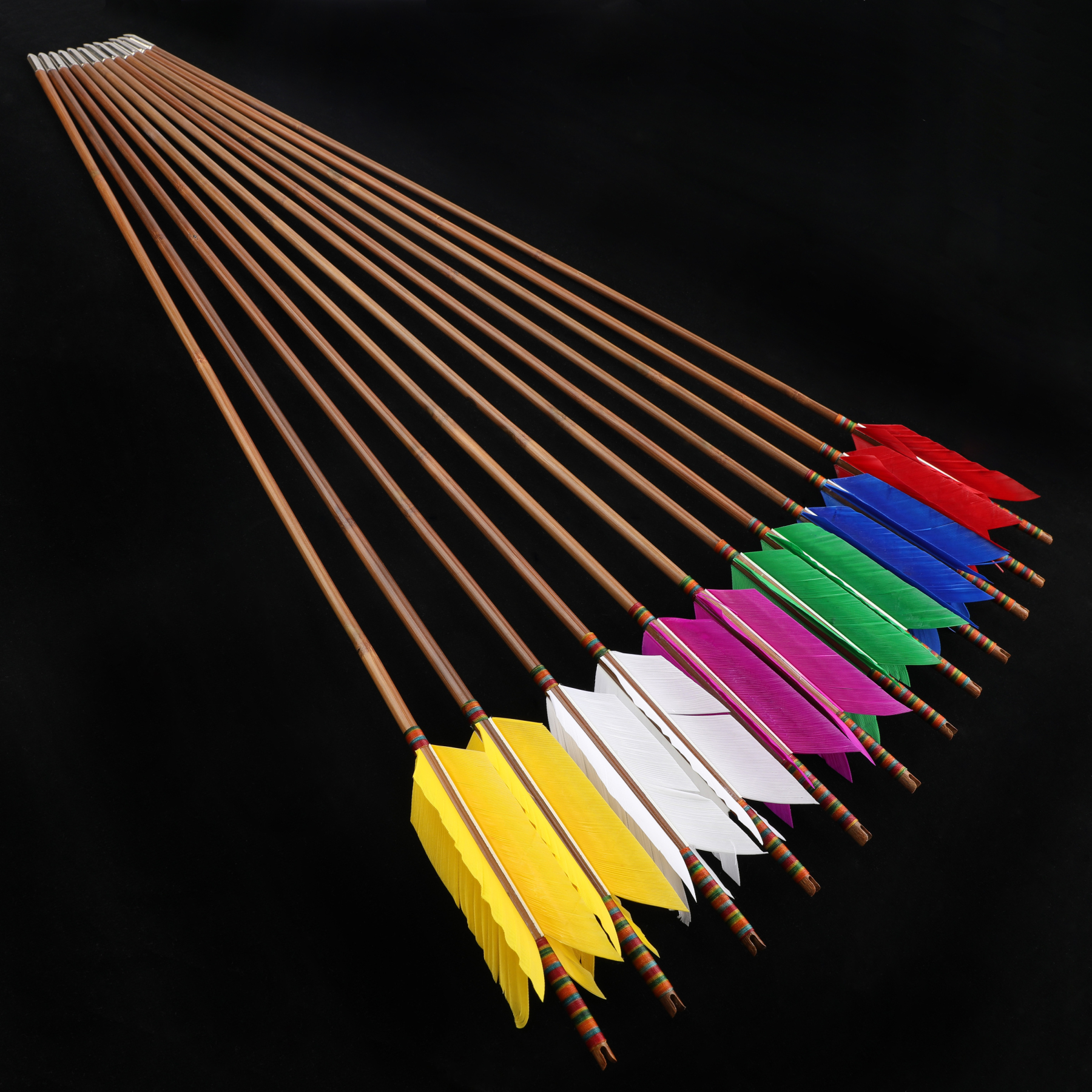 Traditional Bamboo Target Arrows, 33.5", 8mm, 4x4" Turkey Feathers, 12pcs Set