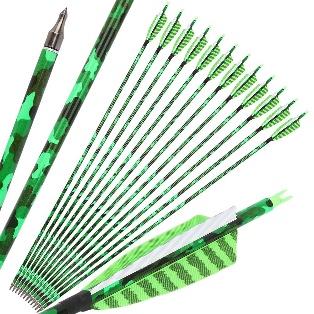 30" Carbon Arrows Camo 4" Feather SP500 Archery Hunting