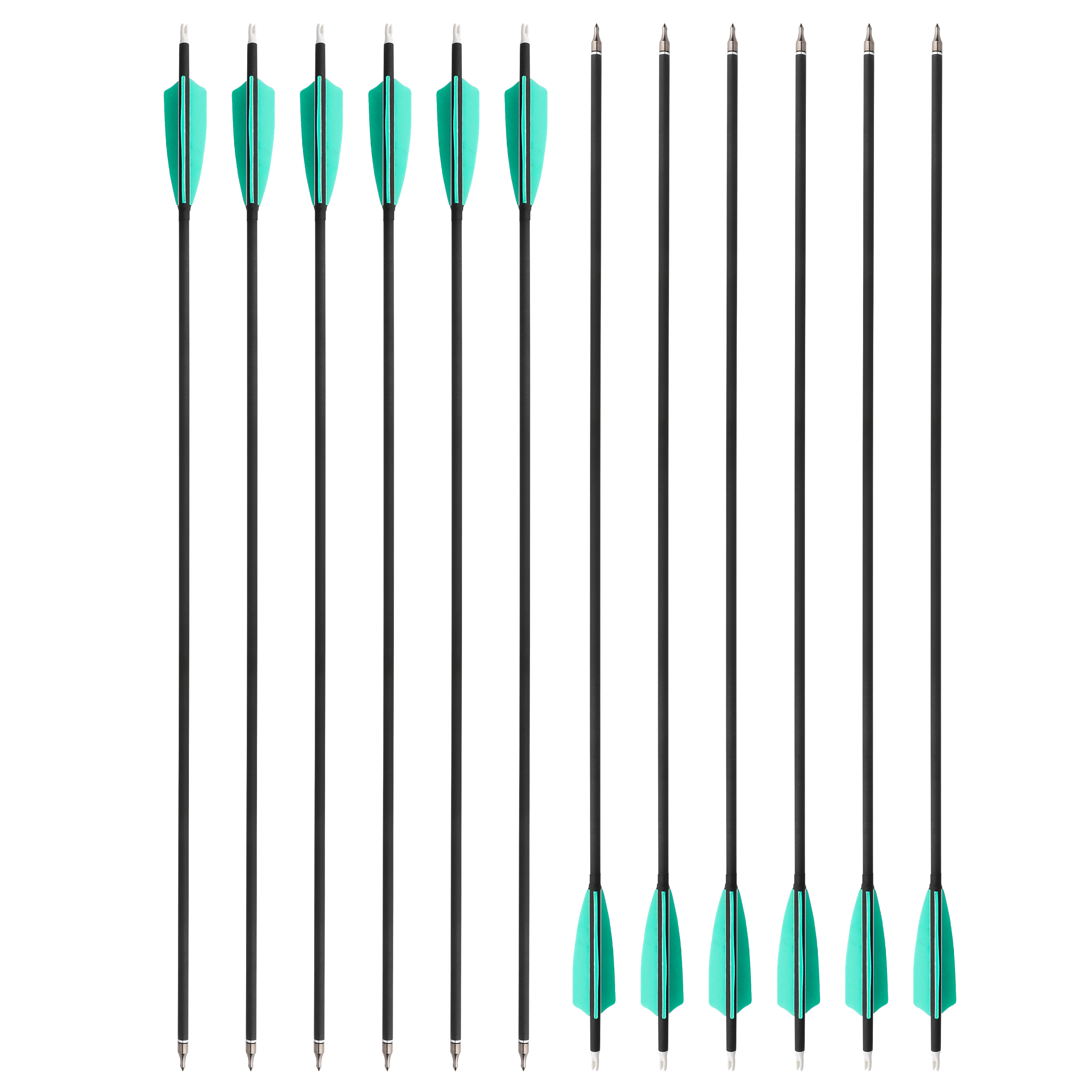 500 Spine 4" Shield Feather Mixed Carbon Arrows, Water Blue, 100 Grain, 12 pcs
