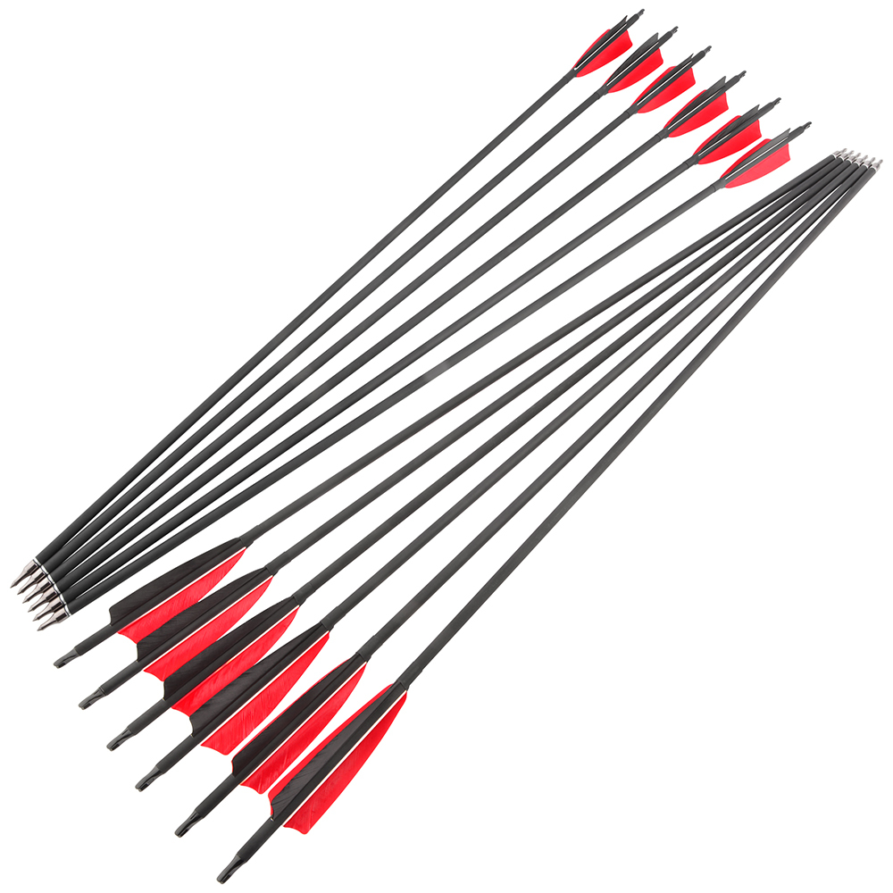 AME ARCHERY Spine500 Mixed Carbon Arrows with 2 Red & 1 Black Natural Feathers 12pcs