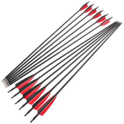 AME ARCHERY Spine500 Mixed Carbon Arrows with 2 Red & 1 Black Natural Feathers 12pcs