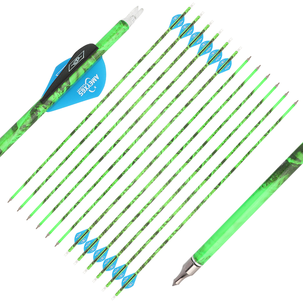 AME ARCHERY 500 Spine Camo Mixed Carbon Arrows with 2" Rubber Vanes (12pcs)