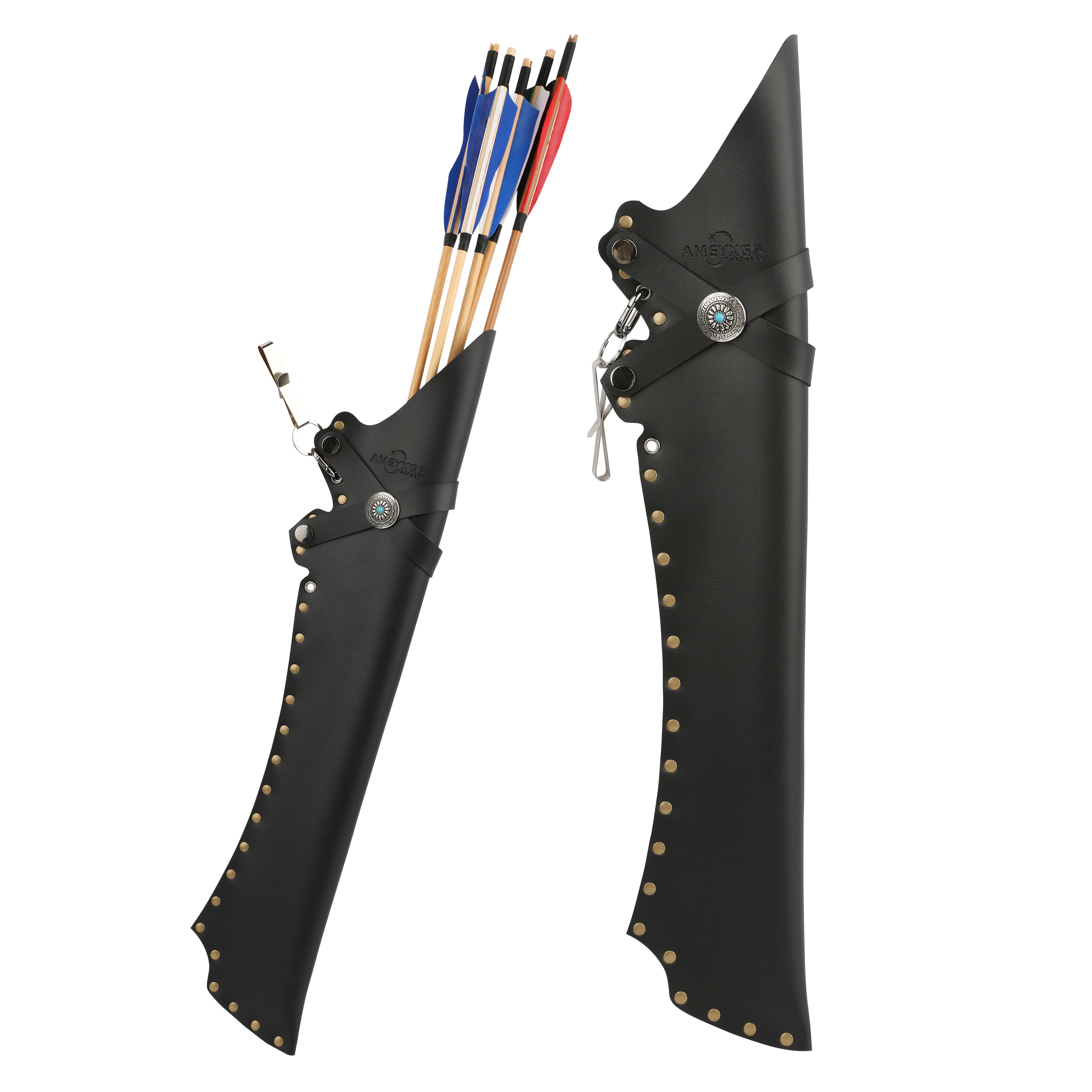 Traditional PU Leather Arrow Quiver - Ambidextrous Adjustable Back Quiver for Hunting & Target Archery
