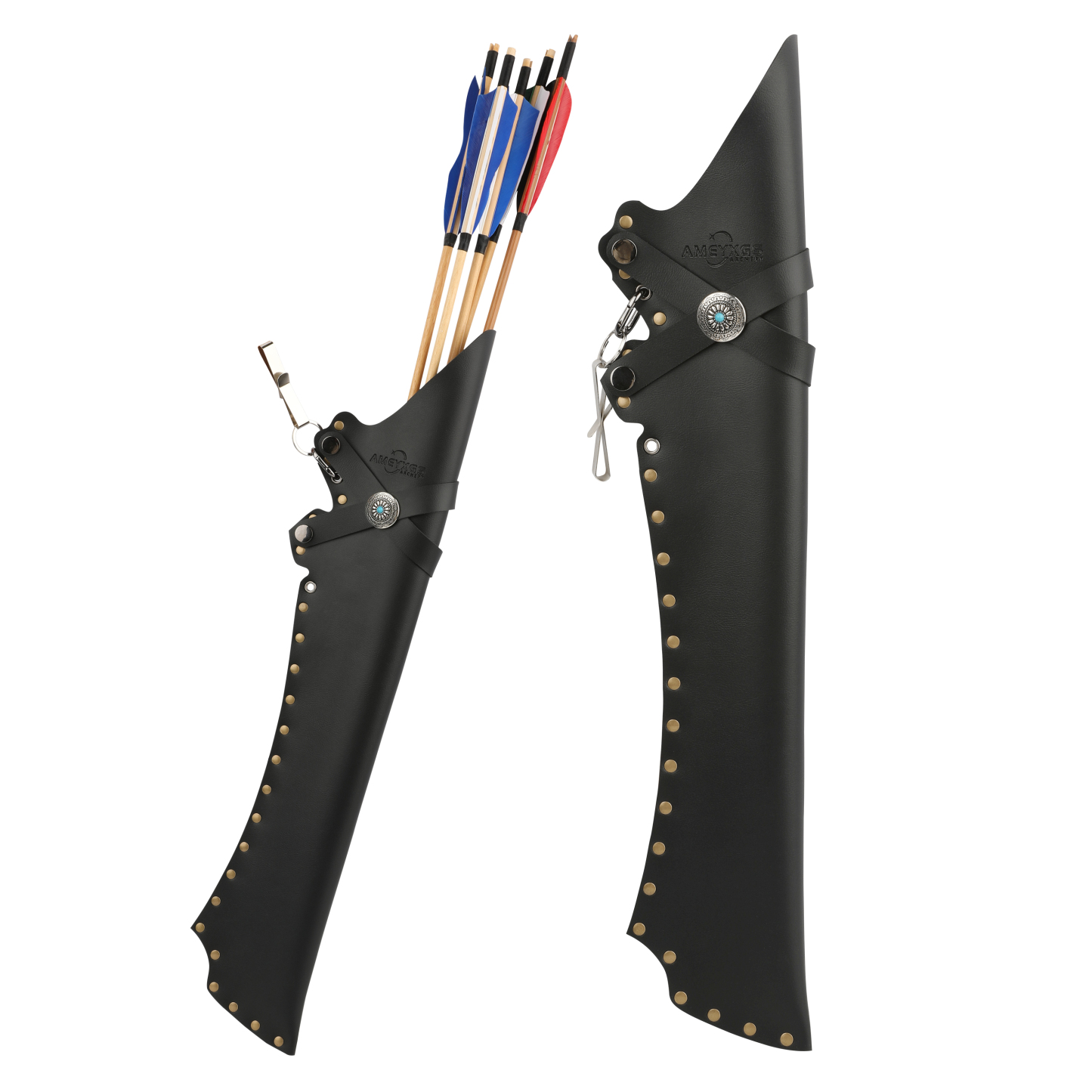 Traditional PU Leather Arrow Quiver - Ambidextrous Adjustable Back Quiver for Hunting & Target Archery