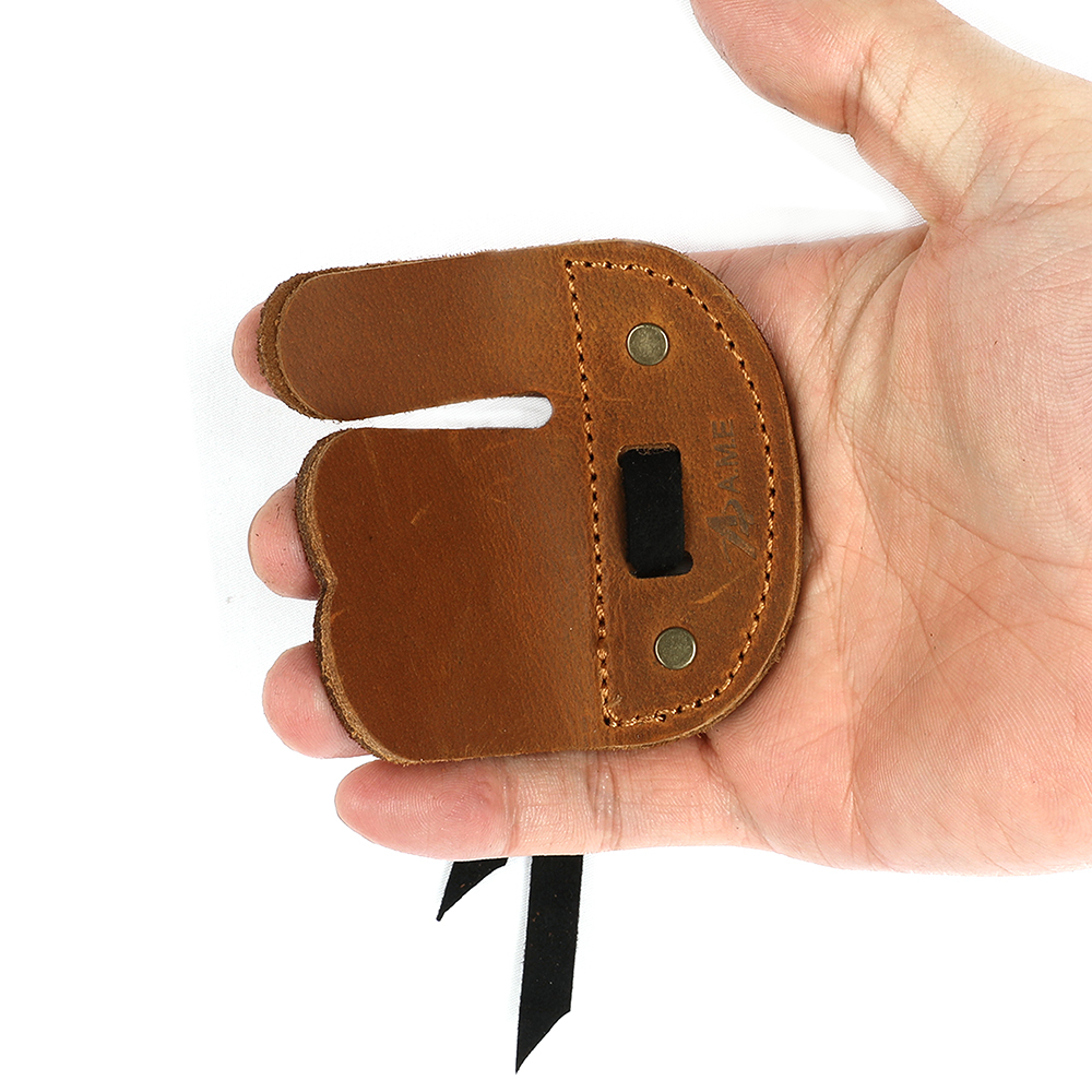 AME ARCHERY AH6 Leather Archery Finger Tab (RH/LH) – 3D Fit Dual-Layer Design, Adjustable Strap