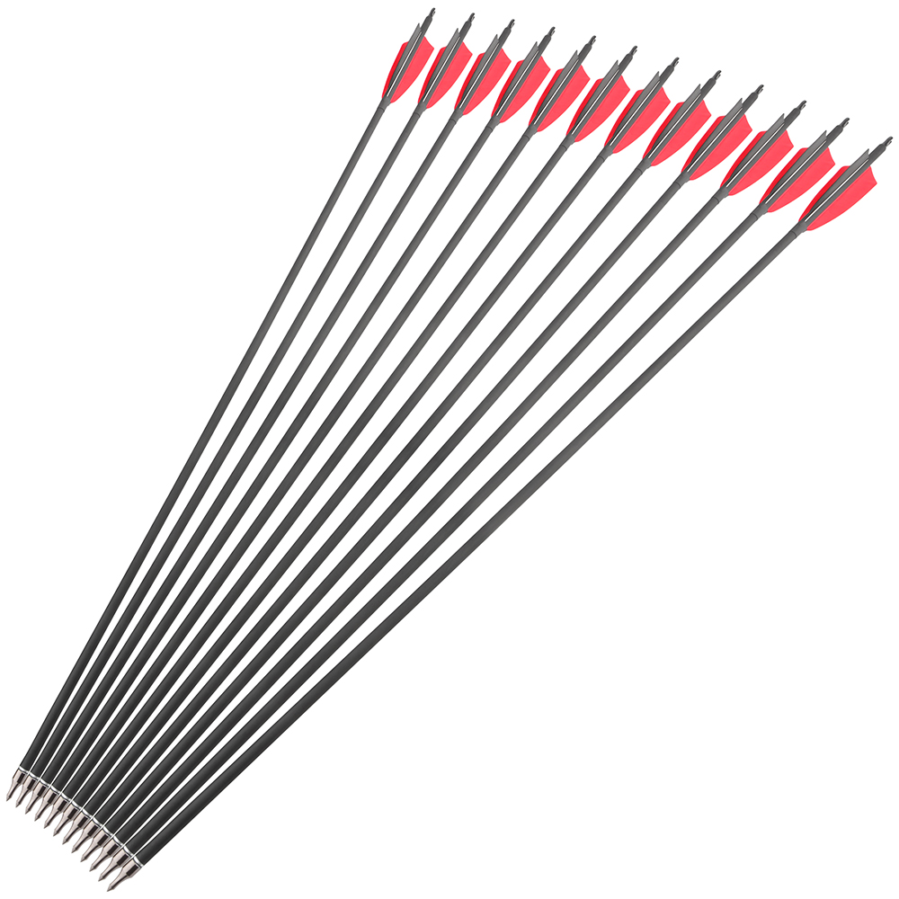 AME ARCHERY Spine500 Mixed Carbon Arrows with 2 Red & 1 Black Natural Feathers 12pcs