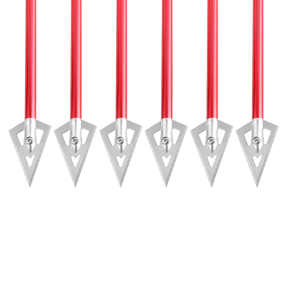 6 pcs Aluminum Mini Bolts for Crossbows, 50-80 lbs, Fixed Blade Broadheads