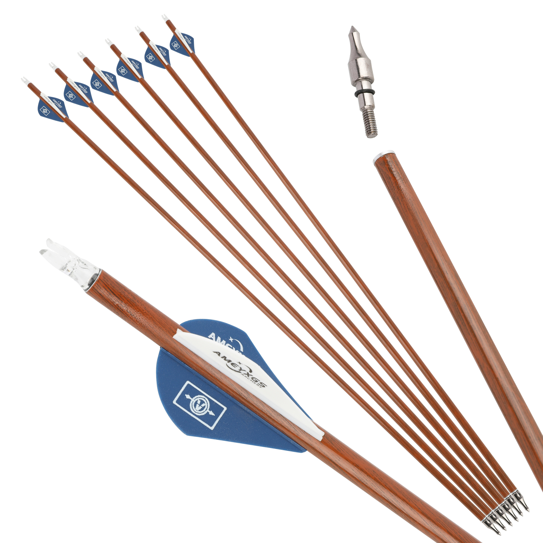 AME 30" Mixed Carbon Arrows, 12 pcs, 100 Grain, Teardrop Fletching