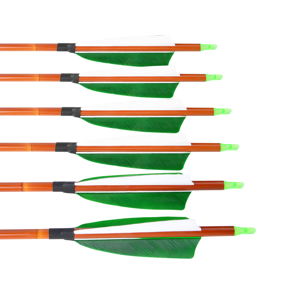 AME ARCHERY 500 Spine Bamboo-Pattern Mixed Carbon Arrows (2 Green 1 White Real Feather, 12pcs)