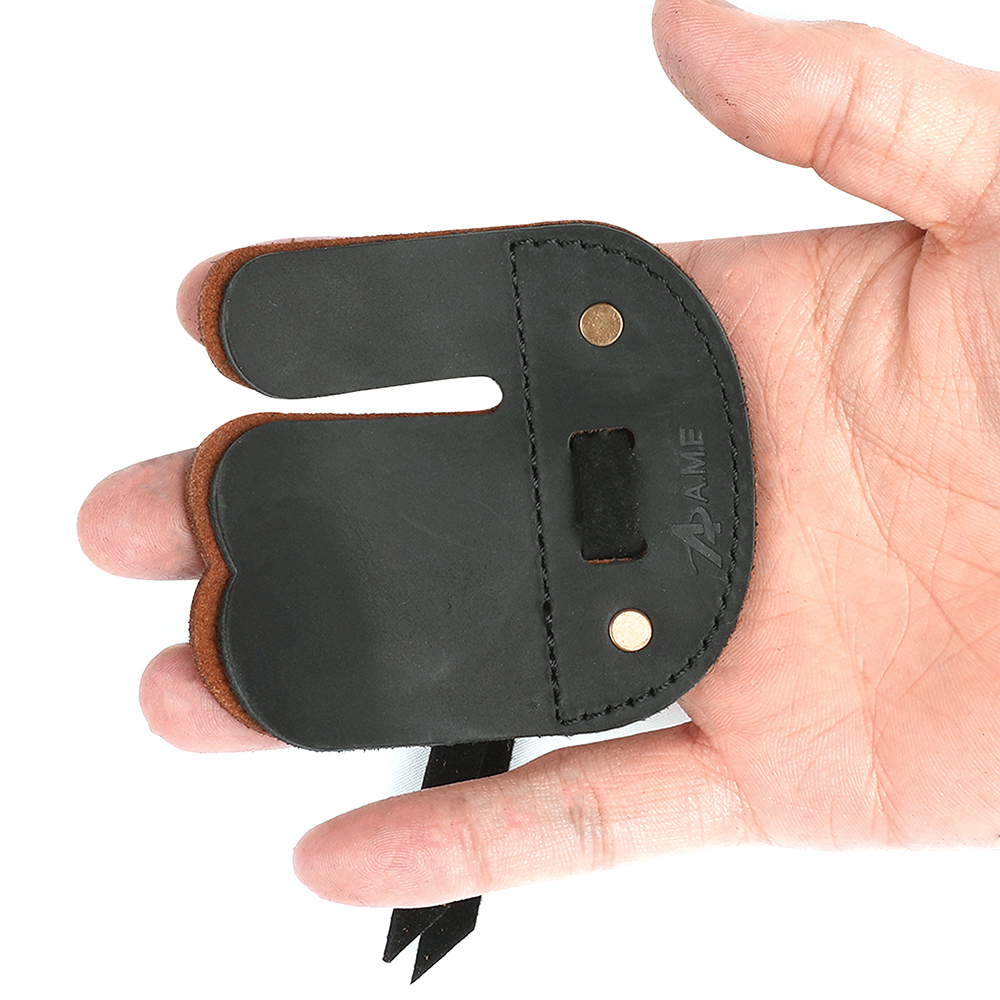AME ARCHERY AH6 Leather Archery Finger Tab (RH/LH) – 3D Fit Dual-Layer Design, Adjustable Strap