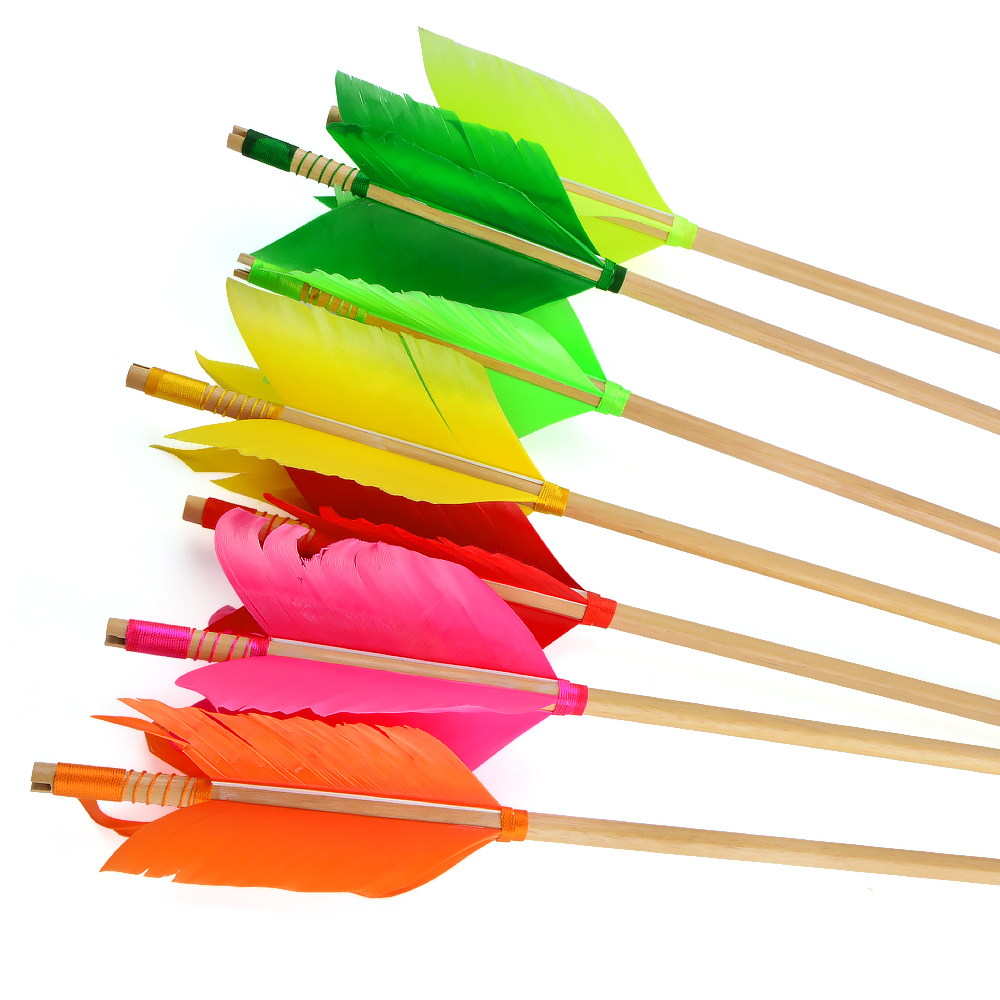 Traditional Indonesian Whitewood Arrows, 32", 8.5mm, Natural Turkey Feathers, 7pcs Set