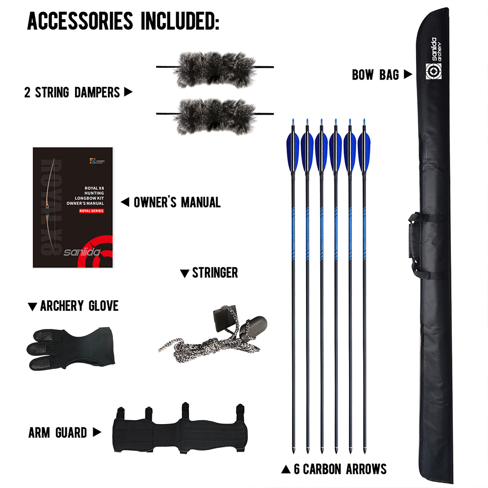 SANLIDA ARCHERY Royal X8 68" Traditional Longbow Wood Hunting Bow Kit