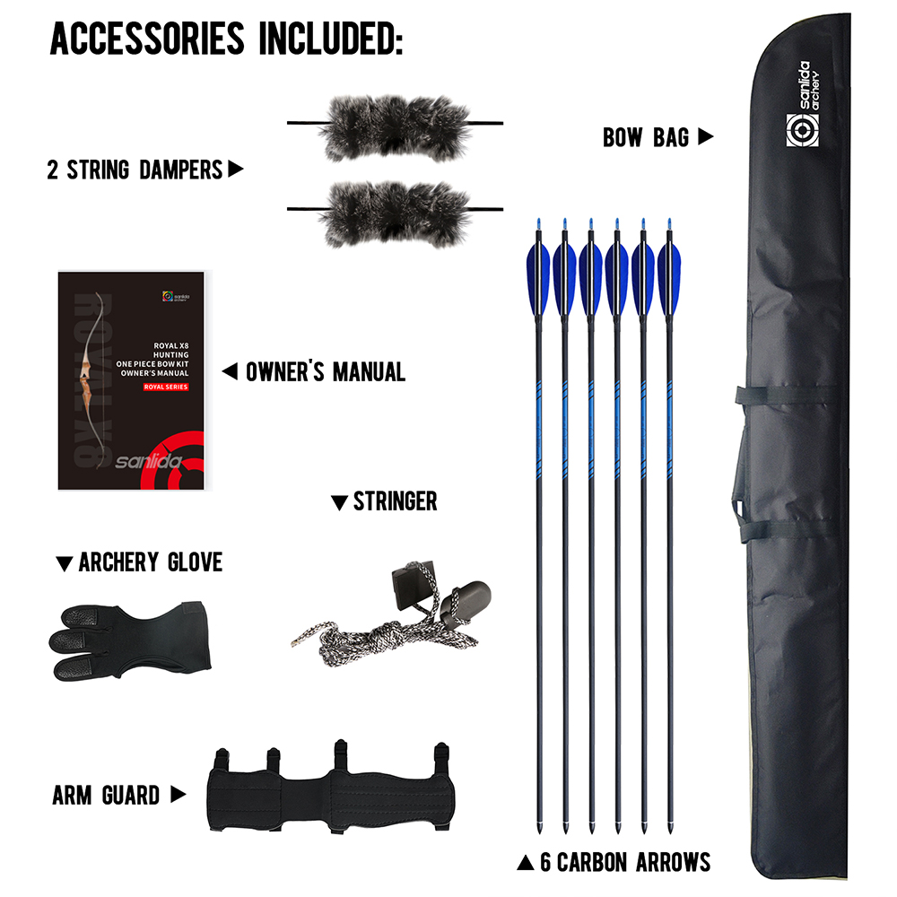 SANLIDA ARCHERY Royal X8 60" Traditional One-Piece Wood Hunting Bow Kit