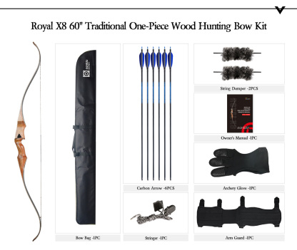 SANLIDA ARCHERY Royal X8 60" Traditional One-Piece Wood Hunting Bow Kit