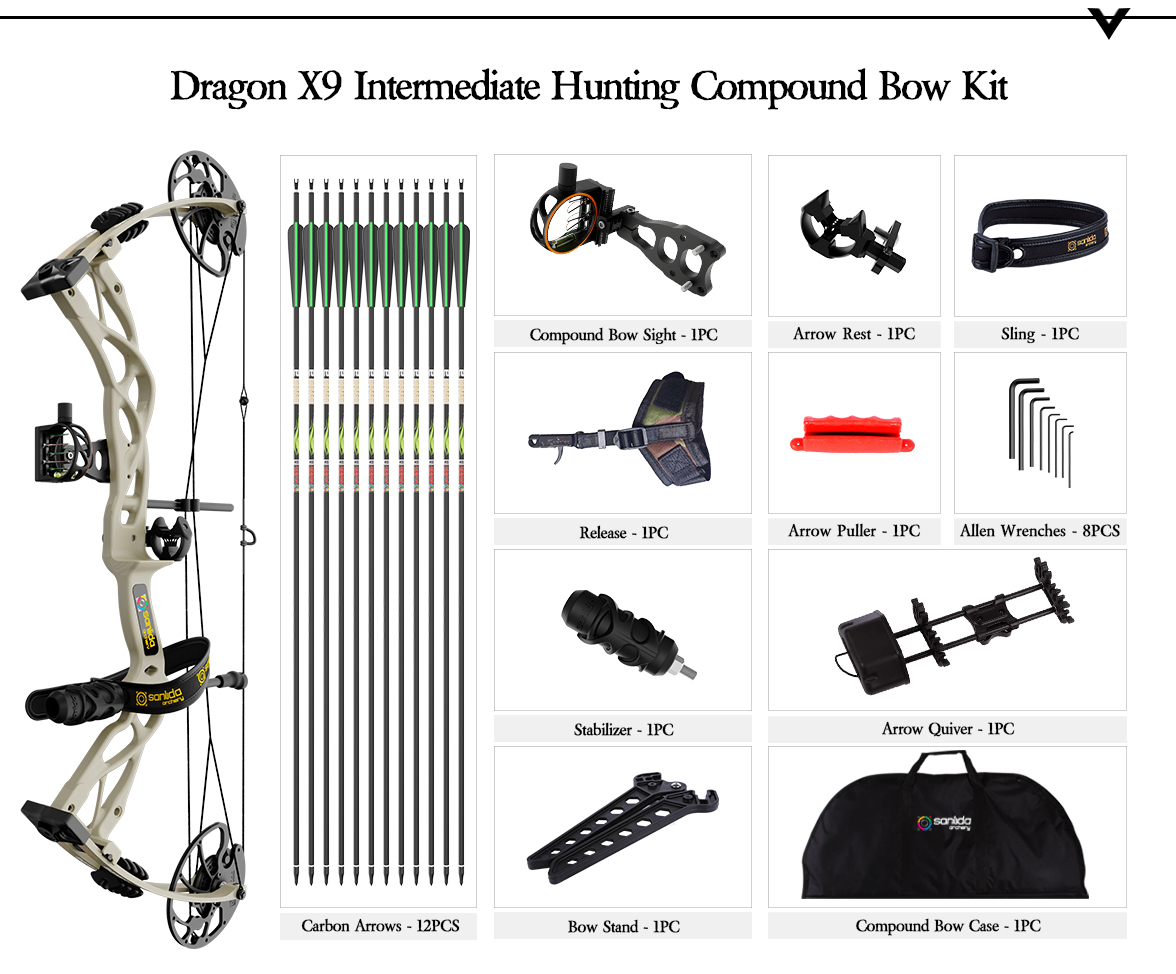 SANLIDA ARCHERY Dragon X9 Intermediate Hunting Compound Bow Pro Kit