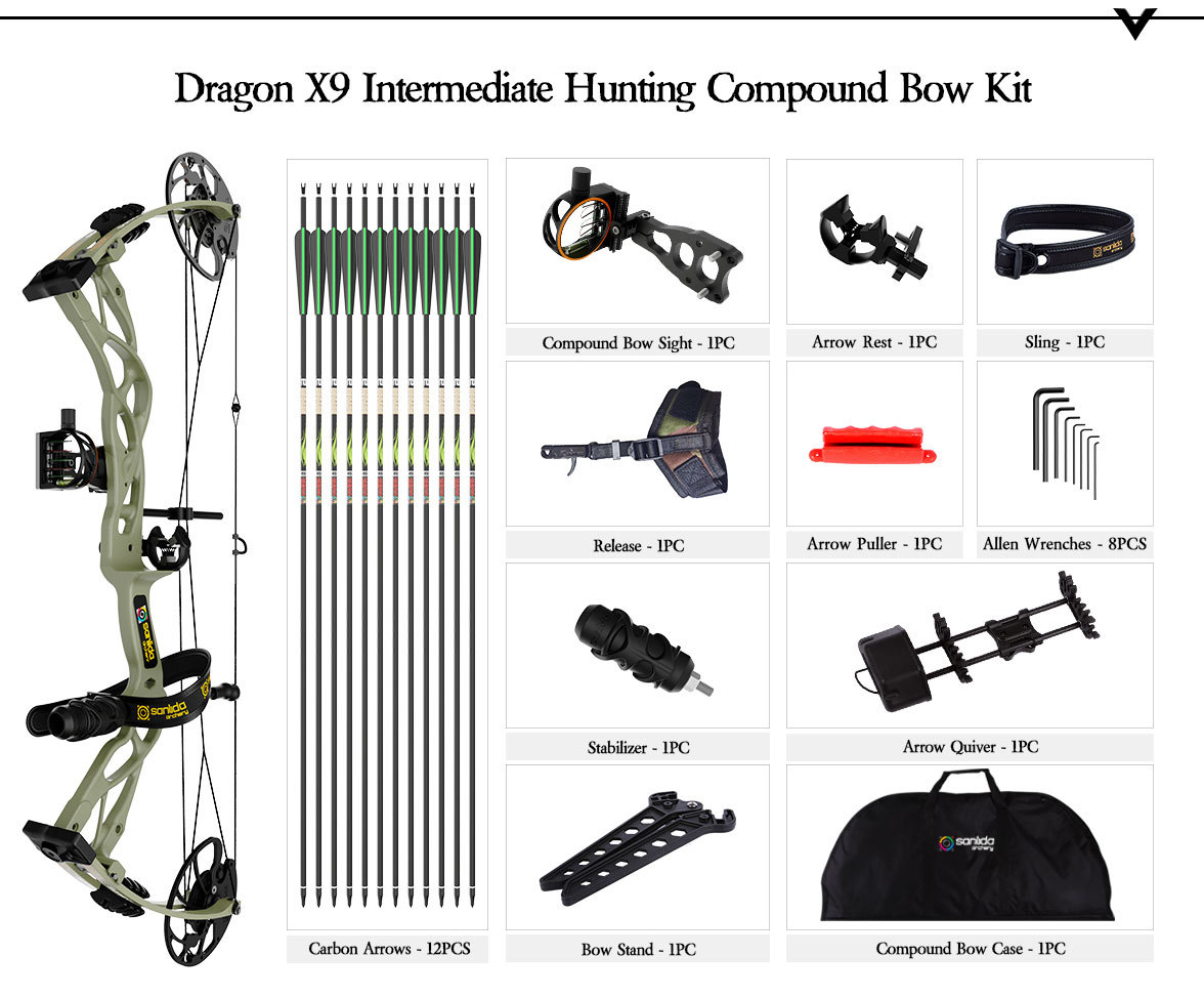 SANLIDA ARCHERY Dragon X9 Intermediate Hunting Compound Bow Pro Kit