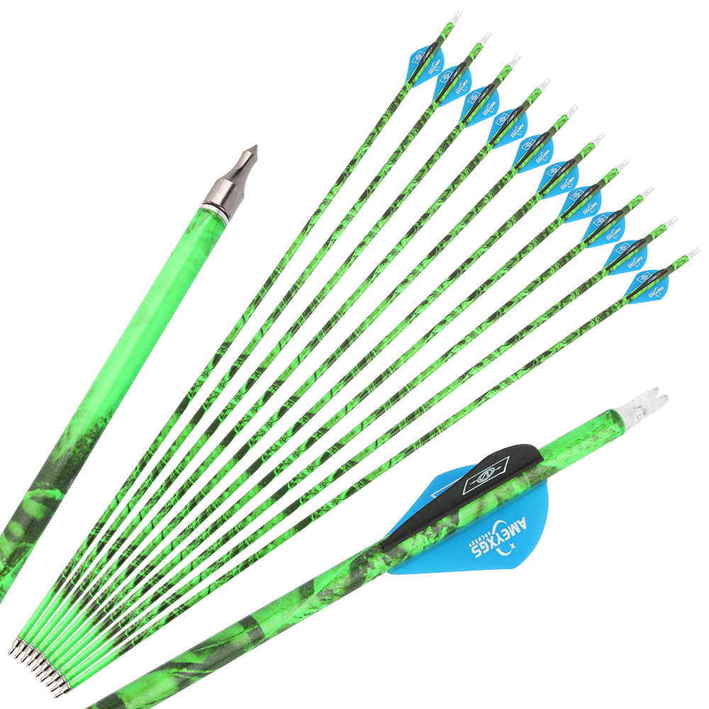 AME ARCHERY 500 Spine Camo Mixed Carbon Arrows with 2" Rubber Vanes (12pcs)