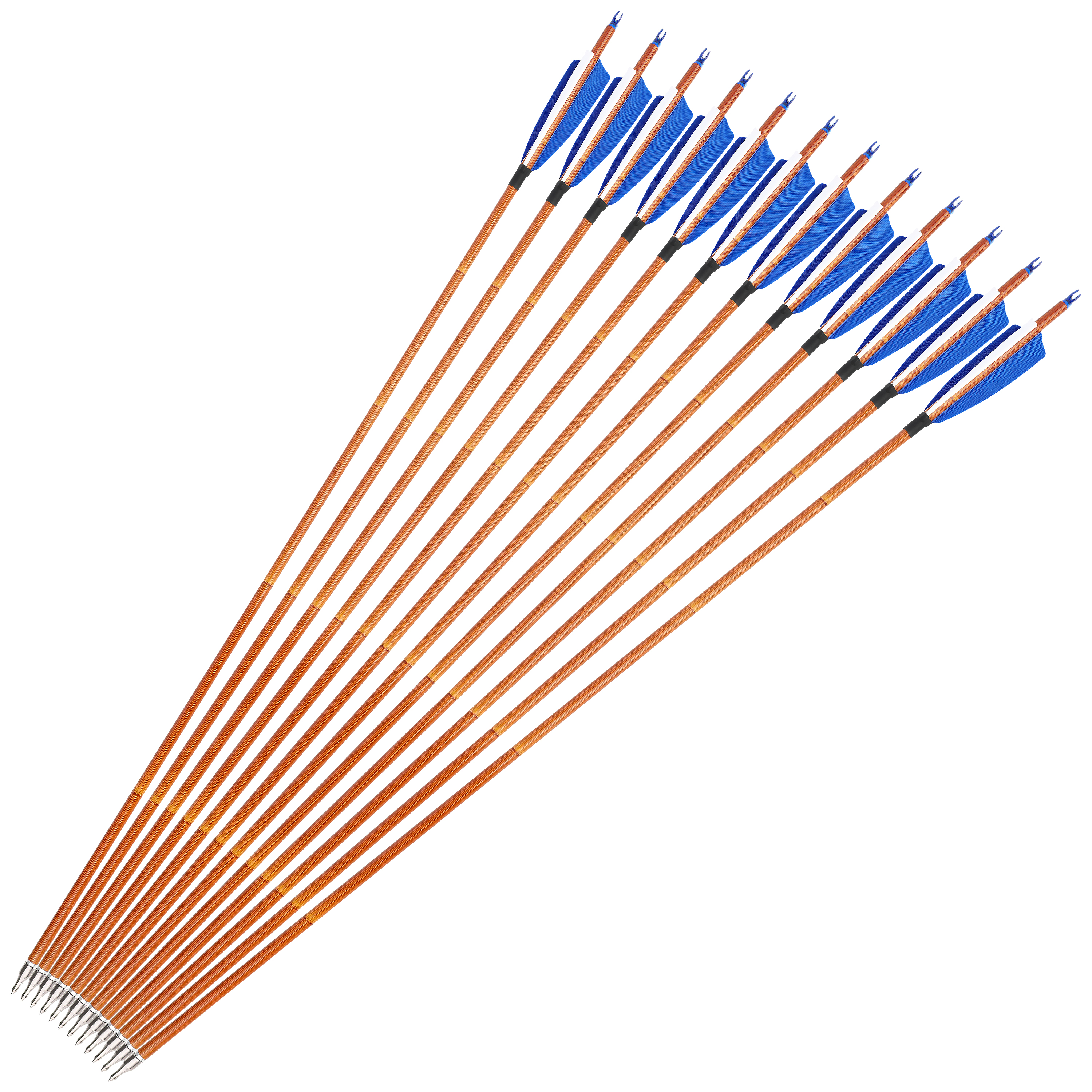 AME ARCHERY 500 Spine Bamboo-Pattern Mixed Carbon Arrows (2 Blue 1 White Real Feather, 12pcs)